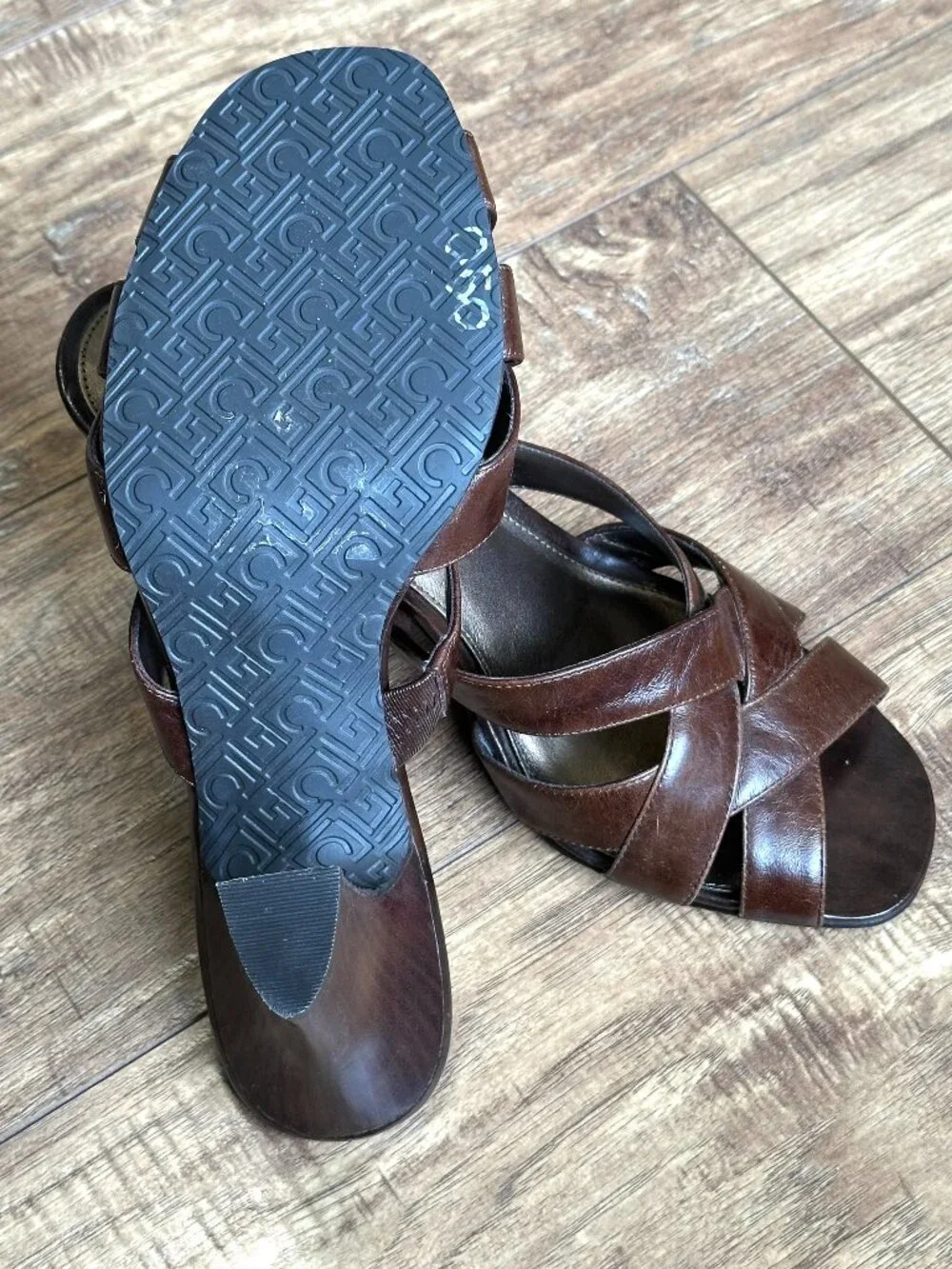 Liz Claiborne Brown Leather slide heels Women's Size 8.5 ~3.5"  pre-owned - Picture 6 of 11